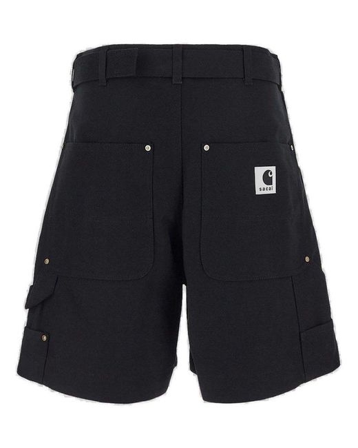 Sacai Blue X Carhartt Wip Logo Patch Belted Waist Shorts for men