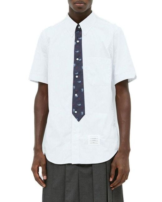 Thom Browne White Seamed-in-tie Buttoned Shirt for men