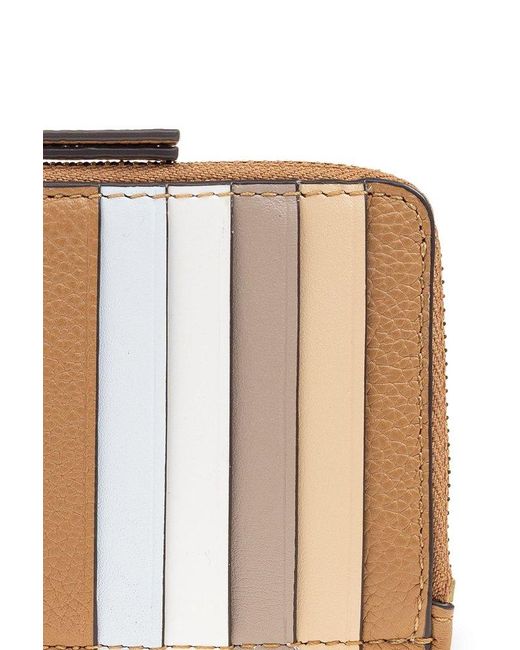 Tory Burch Brown Robinson Pebbled Top-Zip Card Case