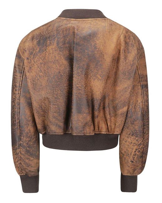 Acne Brown Abstract Printed Cropped Bomber Jacket