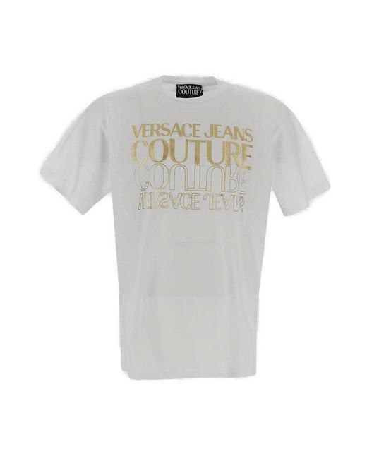 Versace Jeans Couture White Logo Printed Crewneck T-Shirt for men