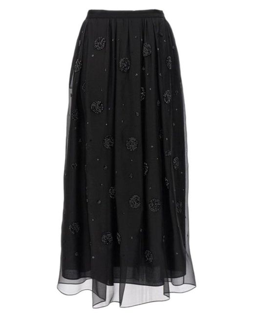 Max Mara Studio Black All-over Embellished Long Skirt