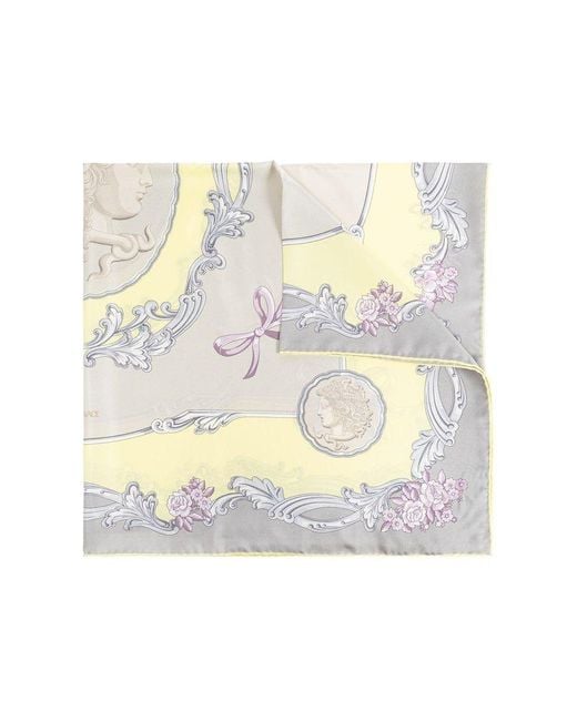 Versace White Silk Scarf With Medusa Cameo Print