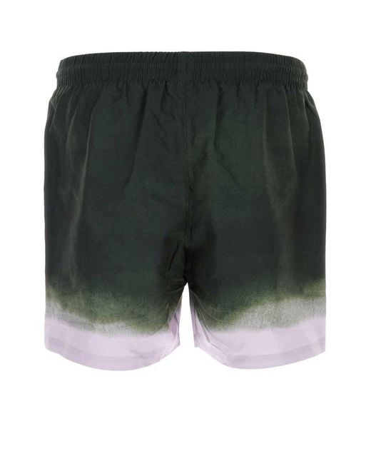 Dries Van Noten Green Printed Nylon Swimming Shorts for men