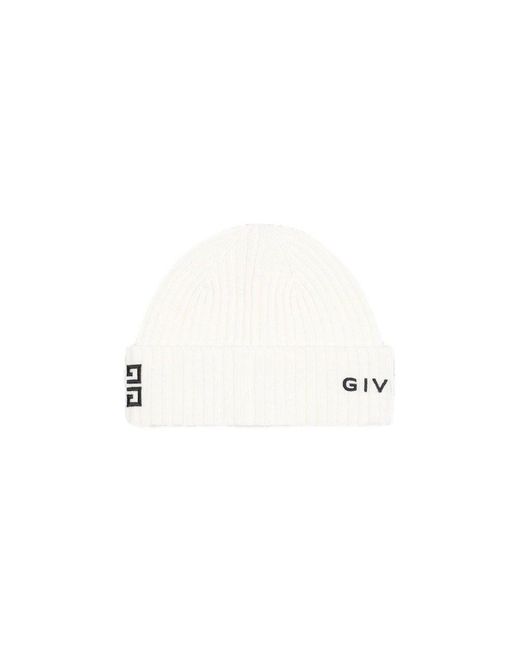 Givenchy White Logo Embroidered Knit Beanie