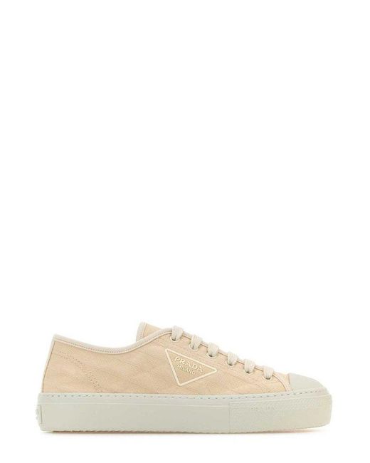Prada Natural Triangle Logo Lace-up Sneakers for men