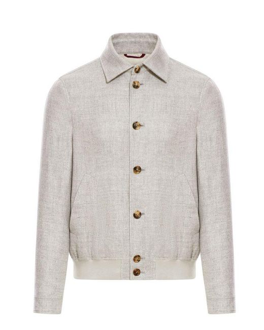 Brunello Cucinelli White Long-Sleeved Button-Up Jacket for men