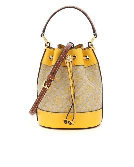 Tory Burch Leather T Monogram Jacquard Mini Bucket Bag in Yellow Lyst