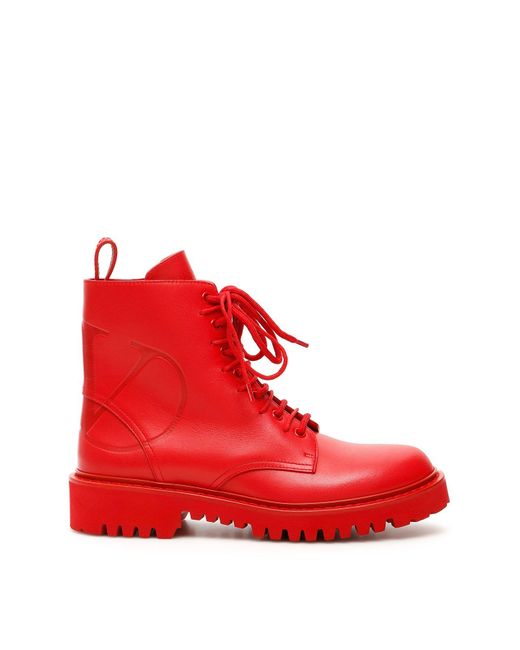 red combat boots