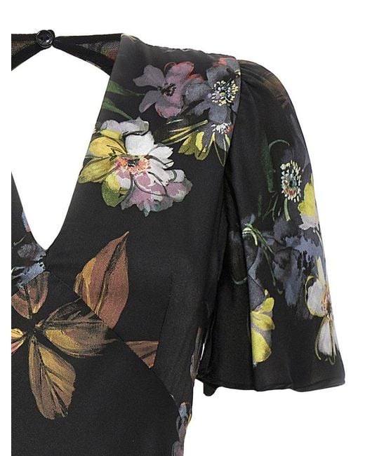Twin Set Black Floral-printed V-neck Satin Maxi Dress