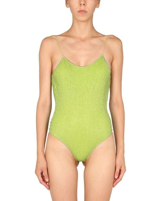 Oseree Green Maillot Lurex One-piece Swimsuit
