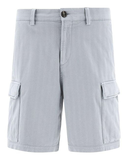 Brunello Cucinelli Gray Herringbone Cargo Shorts for men
