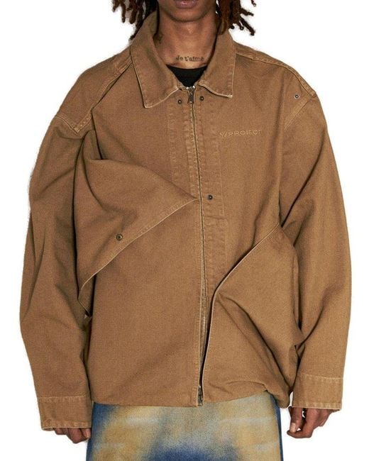 Y. Project Brown Logo Embroidered Zipped Cargo Jacket for men
