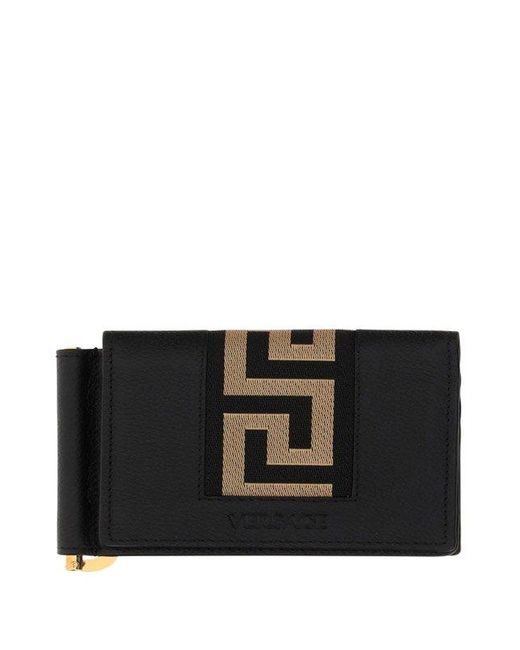 Versace Leather Greca Logo Embossed Bifold Wallet in Black for Men