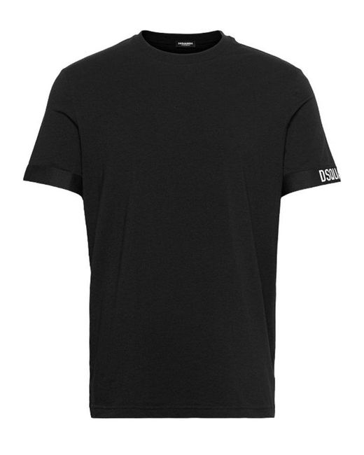 DSquared² Black Logo-trim Round-neck T-shirt for men