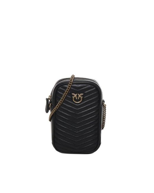 Pinko Black Logo Plaque Quilted Phone Bag