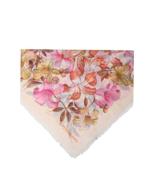 Ferragamo Pink Cashmere Shawl With Flower Pattern