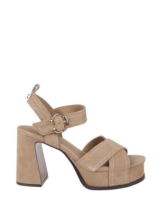 Ash Natural Melany Cross-Over Strap Platform Sandals
