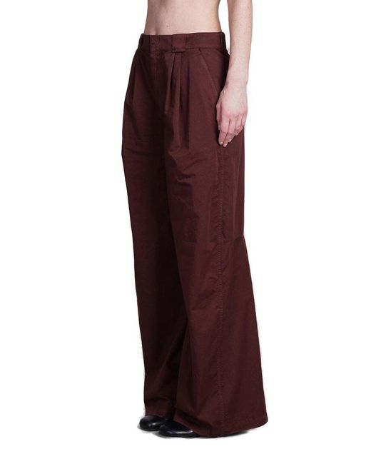 Lemaire Red Wide Leg Pleated Trousers