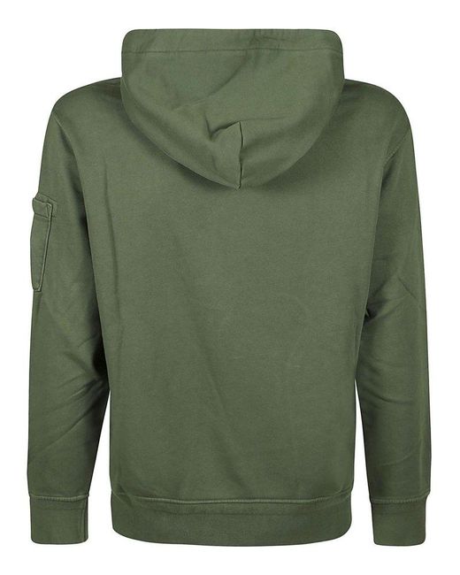 C P Company Green Diagonal Fleece Hooded Sweatshirt for men