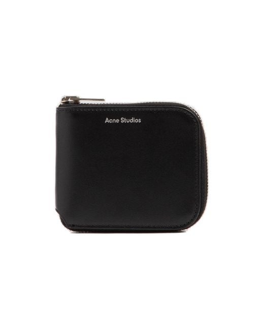 Acne Black Logo Printed Zip-around Compact Wallet