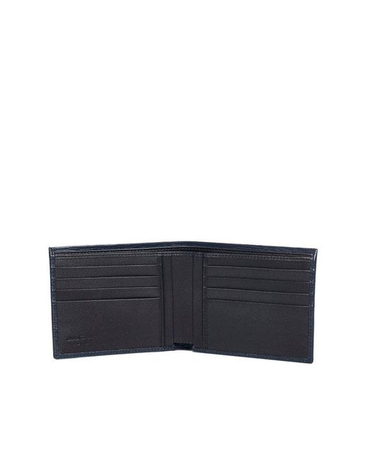 Ferragamo Blue Logo Plaque Bi-fold Wallet for men