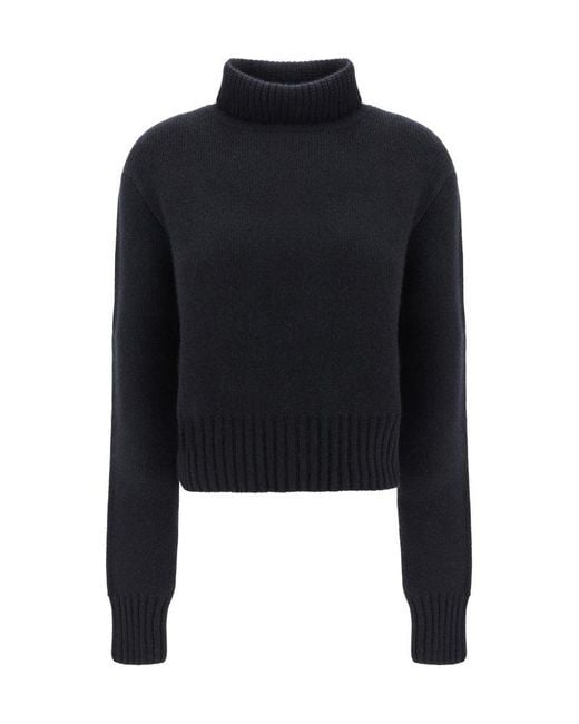 Khaite Blue Jovie Turtleneck Cropped Jumper