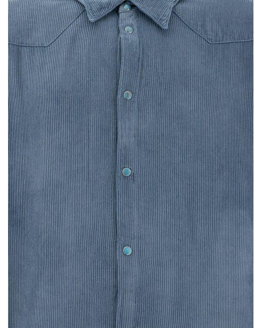 Stockholm Surfboard Club Blue Corduroy Button-Up Shirt for men