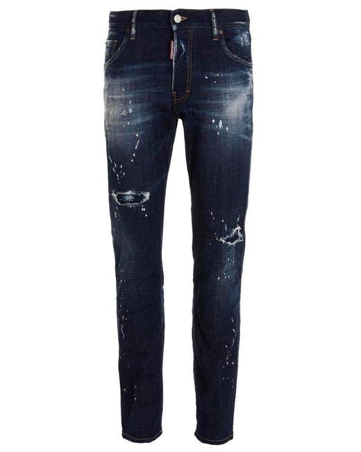 DSquared² Blue Paint Splatter Distressed Jeans for men