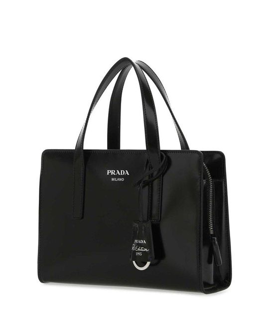 Prada Black Logo Detailed Top Handle Tote Bag