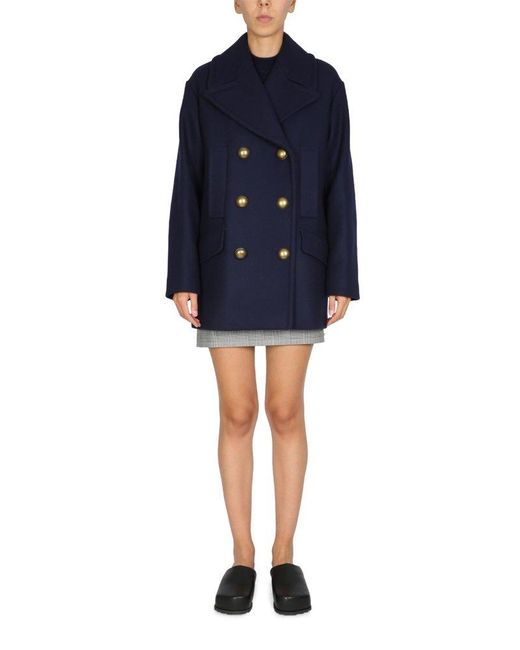 Sportmax Blue Double-breasted Long-sleeved Coat