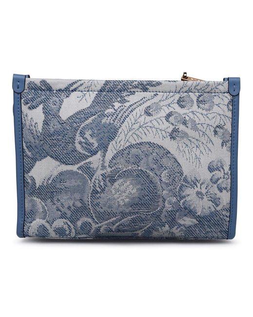Etro Blue Two-Tone Fabric Clutch Bag