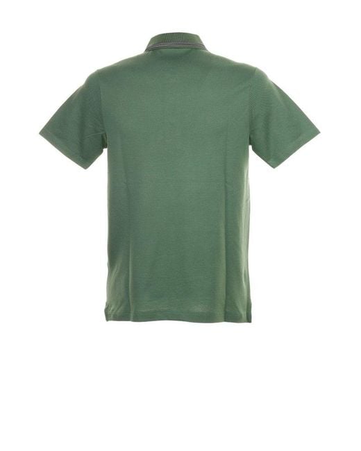 Paul & Shark Green Logo-printed Stripe Detailed Polo Shirt for men