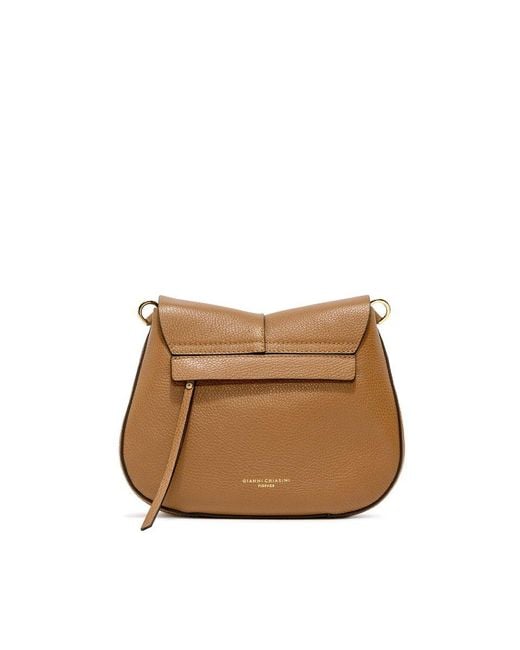 Gianni Chiarini Brown Helena Round Foldover Top Crossbody Bag