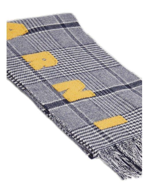 Marni Gray Checked Wool Scarf for men