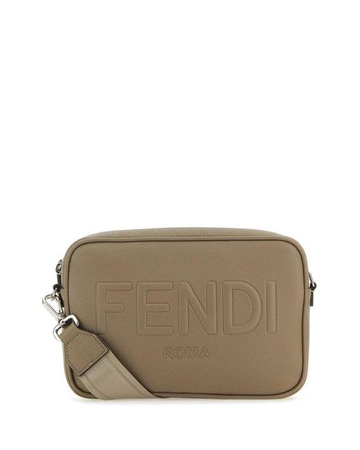 Fendi Brown Logo Embossed Camera Bag for men