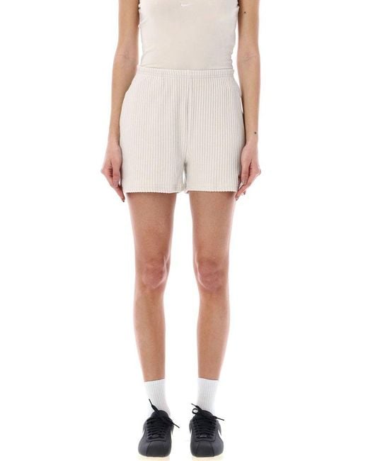 Nike White Chill High-waist Knitted Ribbed Shorts
