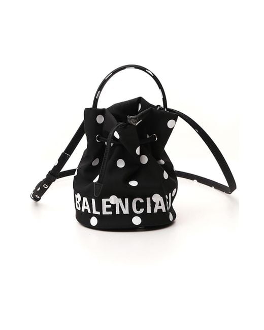 Balenciaga Black Wheel Xs Polka-dot Canvas Bucket Bag