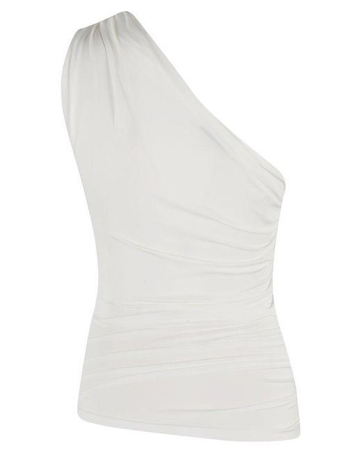 Elisabetta Franchi White One-Shoulder Draped Top With Textured Finish
