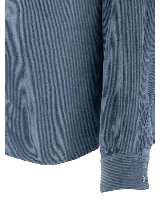 Stockholm Surfboard Club Blue Corduroy Button-Up Shirt for men