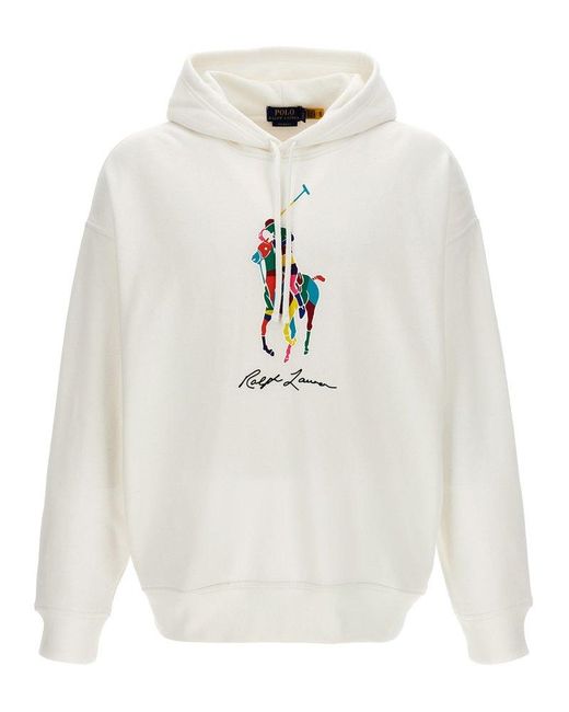 Polo Ralph Lauren Logo Print Hoodie in White for Men Lyst