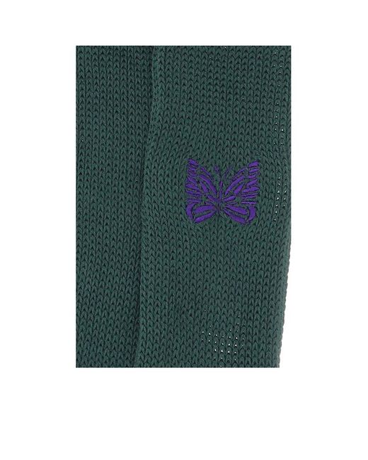 Needles Green Butterfly-embroidered Knitted Socks for men