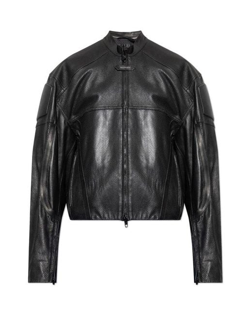 Balenciaga Black Leather Jacket With Stand-Up Collar for men