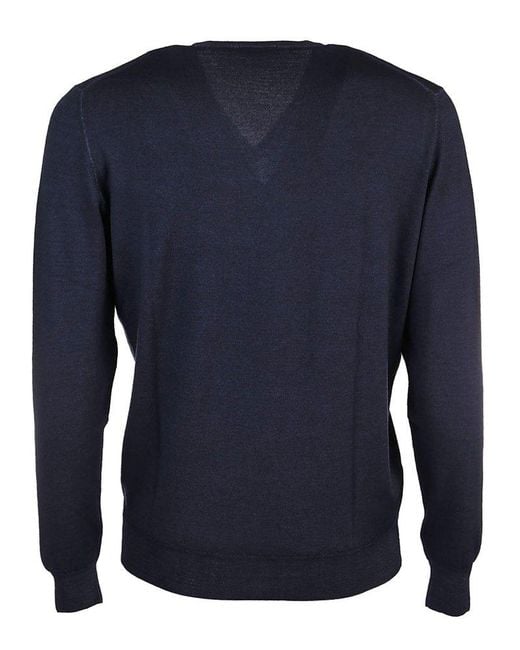 Drumohr Blue Long Sleeved V-neck Knitted Jumper for men