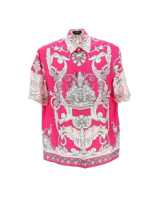 Versace Silk Baroque Pattern Short Sleeved Shirt in Pink for Men | Lyst ...