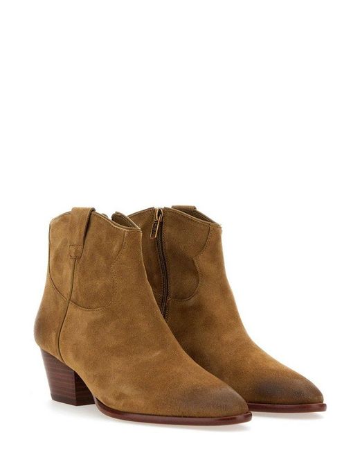 Ash Brown Pointed-toe Side-zip Ankle Boots