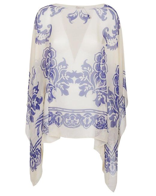 Etro Blue All-Over Paisley Printed Satin Cape