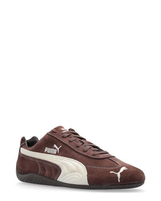 PUMA Brown Logo Embroidered Lace-Up Sneakers for men