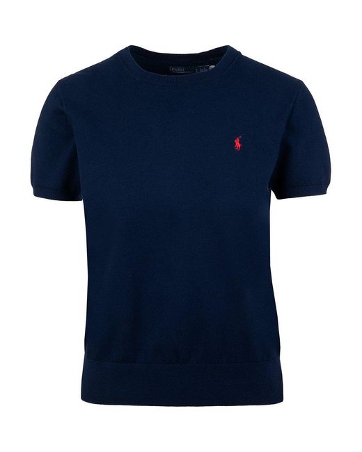 Polo Ralph Lauren Blue Pony Embroidered Knit Top