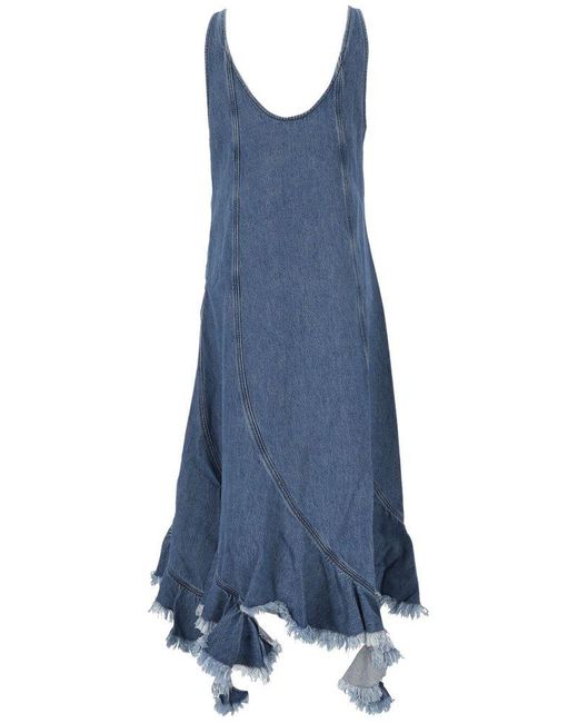 Marques'Almeida Blue Asymmetric V-neck Denim Dress